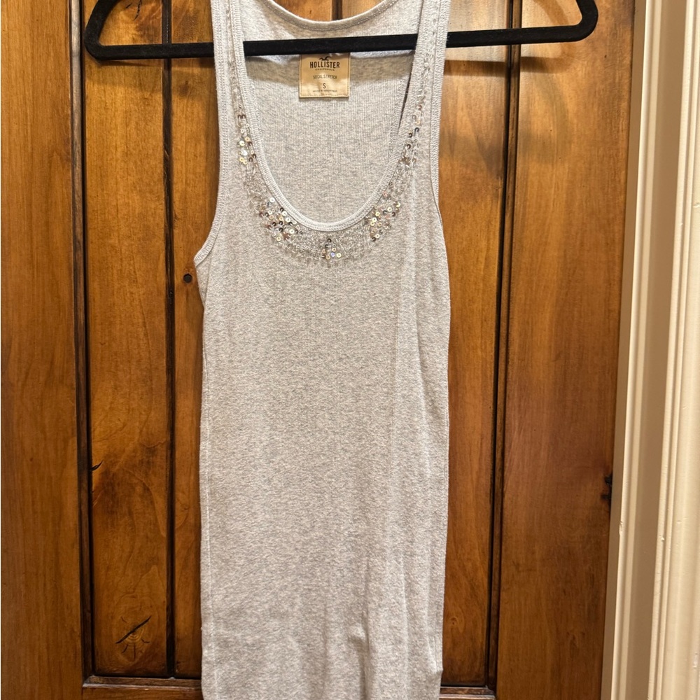 Hollister | Gray Tank Top with Embellished Neckline